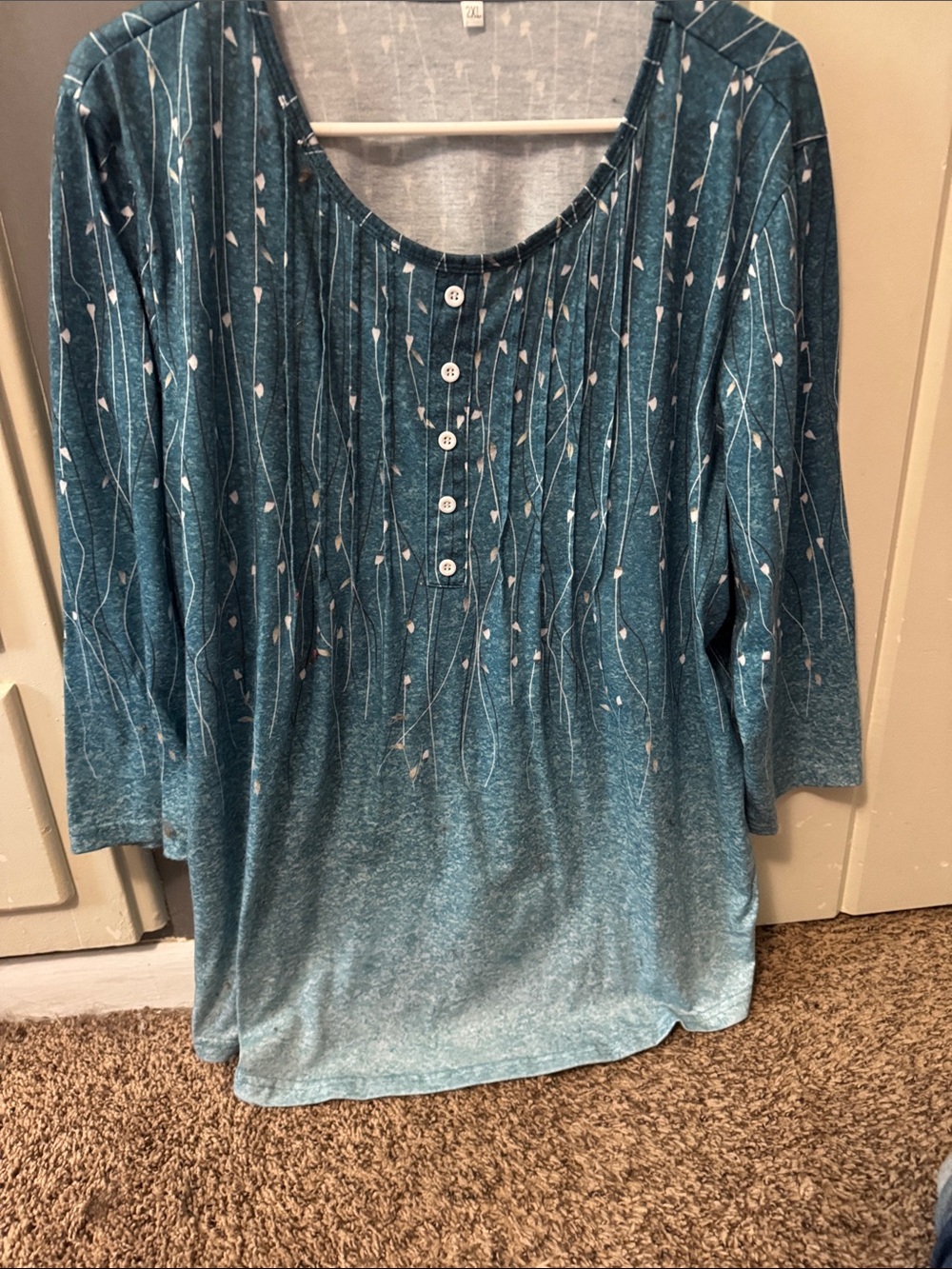 Women's Teal Scoop Neck Henley Top